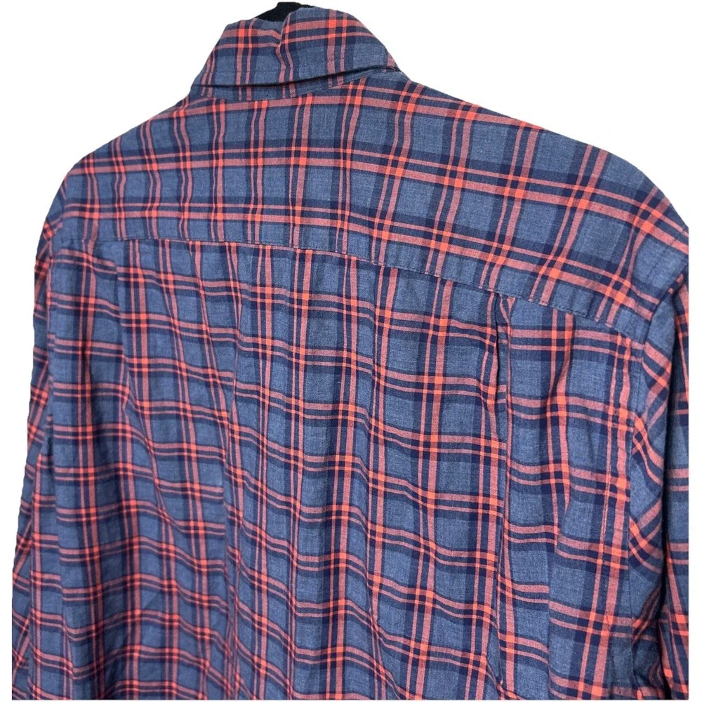 J. Crew Button up Long Sleeve Plaid Heathered Cotton Shirt Blue Orange Sz Medium